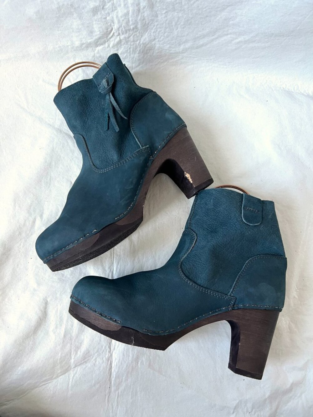 Sanita boots clog booties blue leather platform block heel wood 40 9.5 10 Viva - Picture 6 of 14